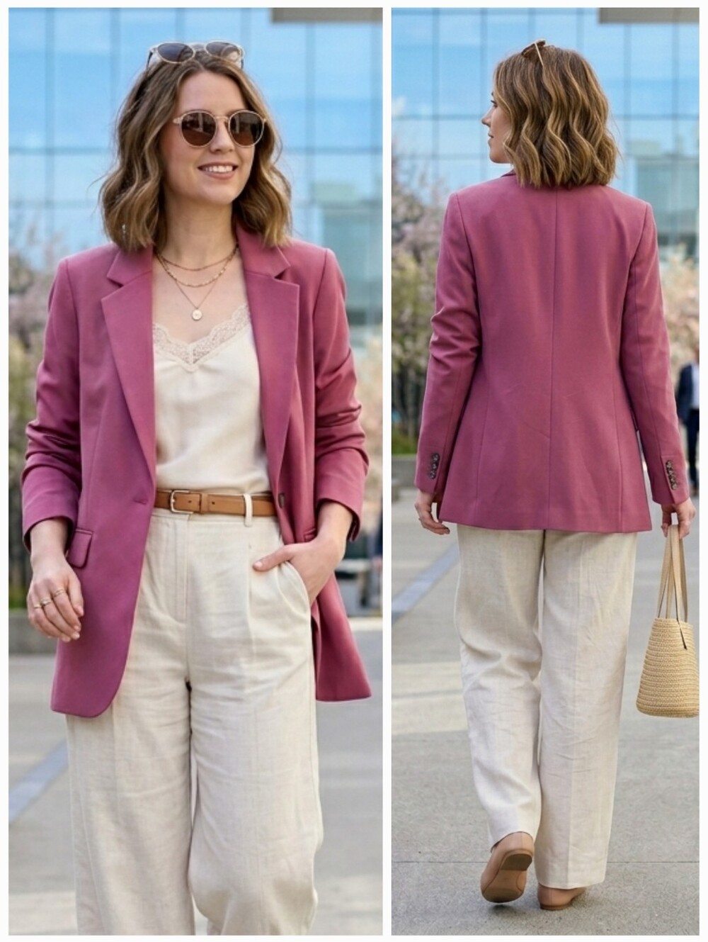 NWOT RW&CO. M Modern Contemporary Feminine Academia Tailored Dusty Rose Blazer